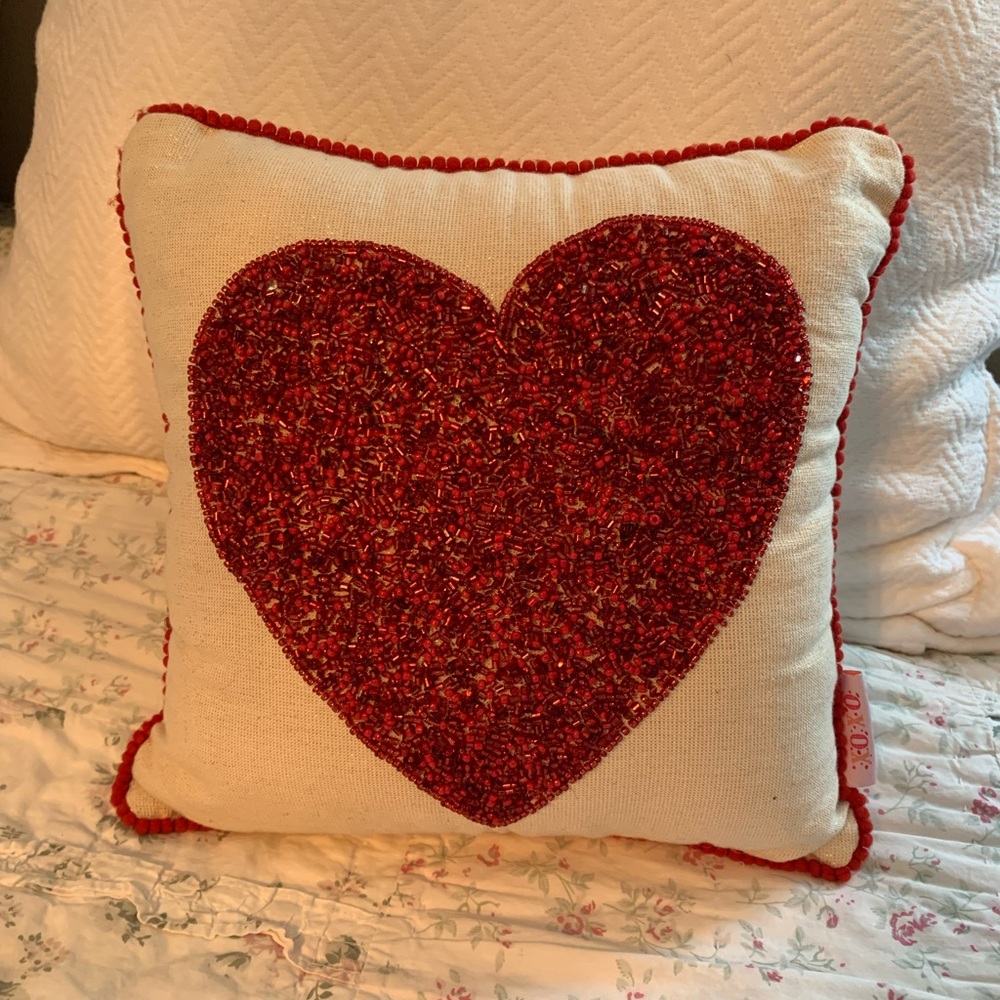 XOXO Red Heart Beaded Pillow